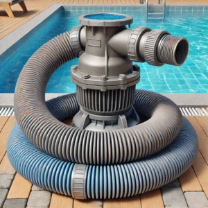 "Flexible pool filter hose securely attached to pool pump for seamless water filtration."